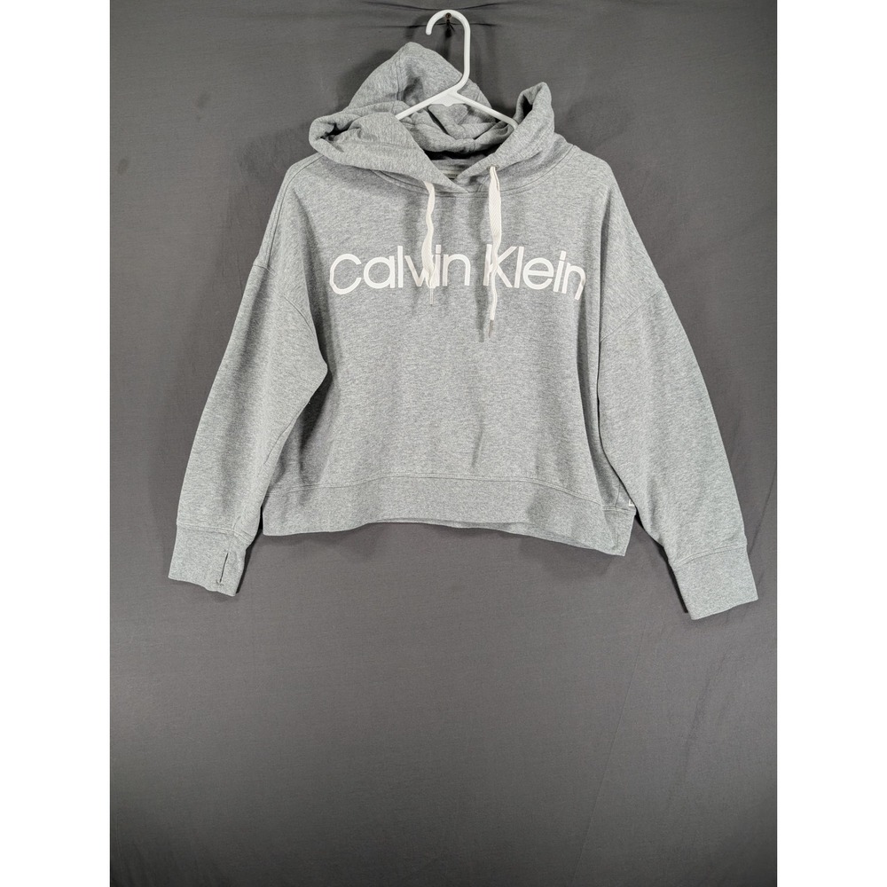 Calvin Klein Performance Womens Gray Logo Cropped Hoodie Size Large 5184